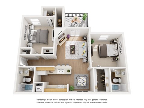 Hampton 2 Bed 2 Bath Sq. Ft.: 857 Floor Plan at The Manhattan Apartments, Dallas, TX,